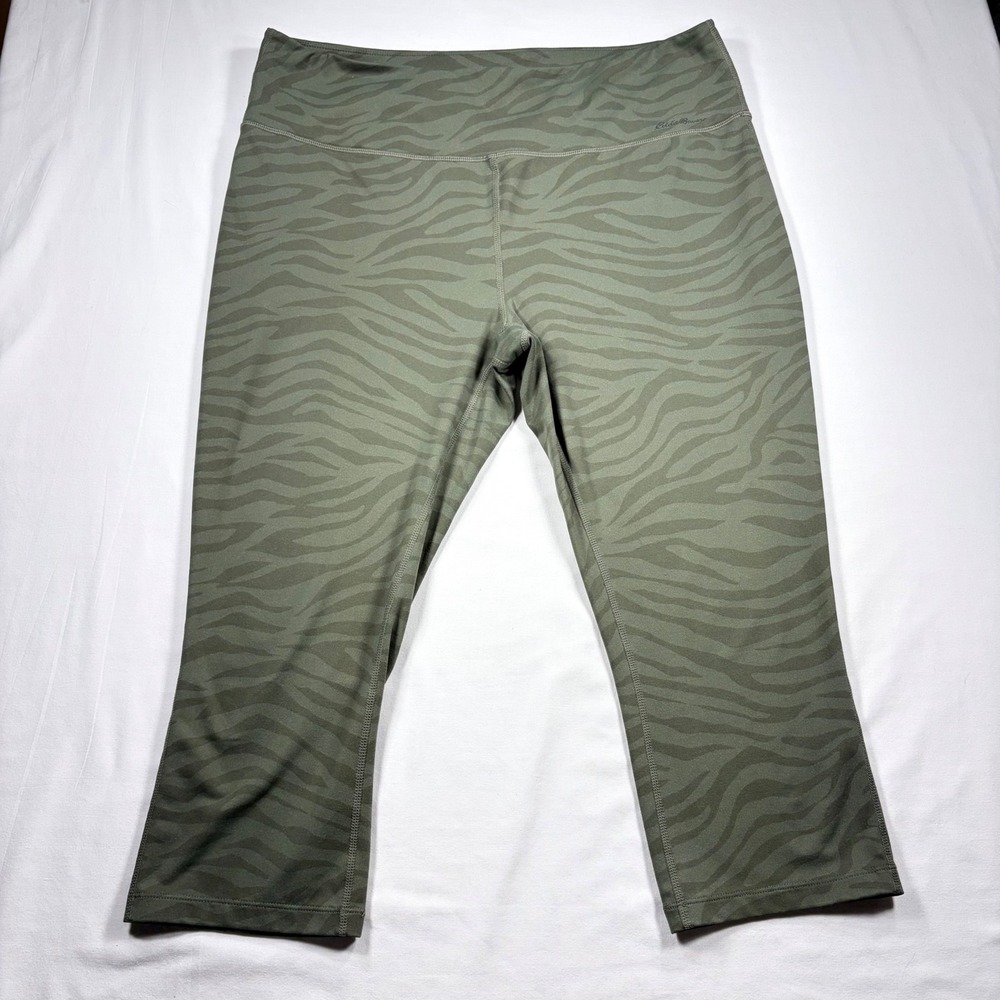 Eddie Bauer Womens XL Green Zebra Print Cropped Leggings Activewear Fall